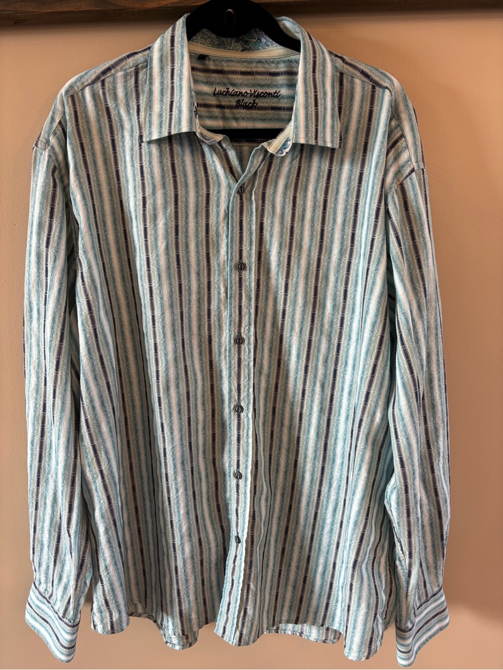 Luchiano Visconti Blue & Tan Striped Casual Button-Down Shirt